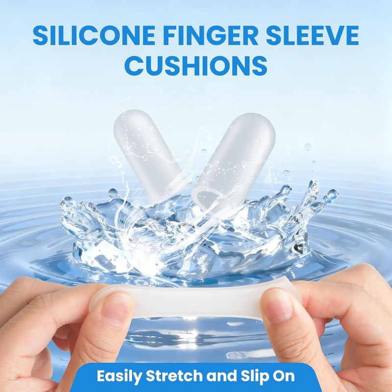 JUMPOW Gel Finger Cots Protectors, Finger Covers Caps Sleeves Silicone Flexible Shields for Fingertip Thumb Protection, Arthritis, Rubbing, Blisters, Hangnail & Pain Relief (Transparent, M+L, 16PCS) - Image 3